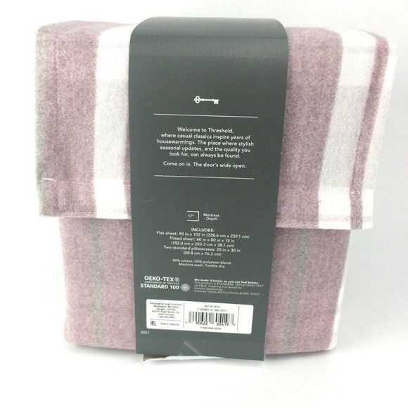 NWT Purple Plaid Striped flannel sheet set Twin - Picture 2 of 5
